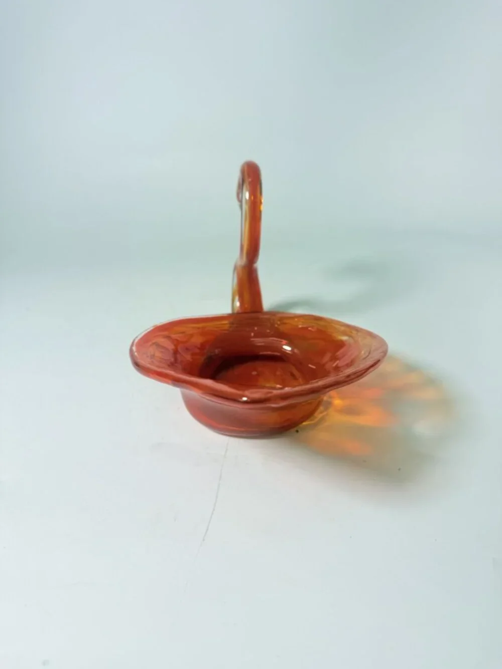 Vase Bowl Swan Vintage Sooner Glass Opalescent Orange Hand-Blown MCM Art Home De